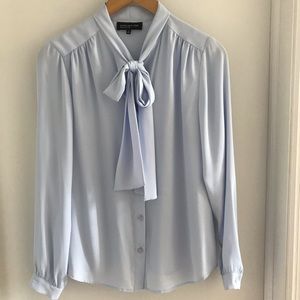 Baby-blue, tie-front blouse